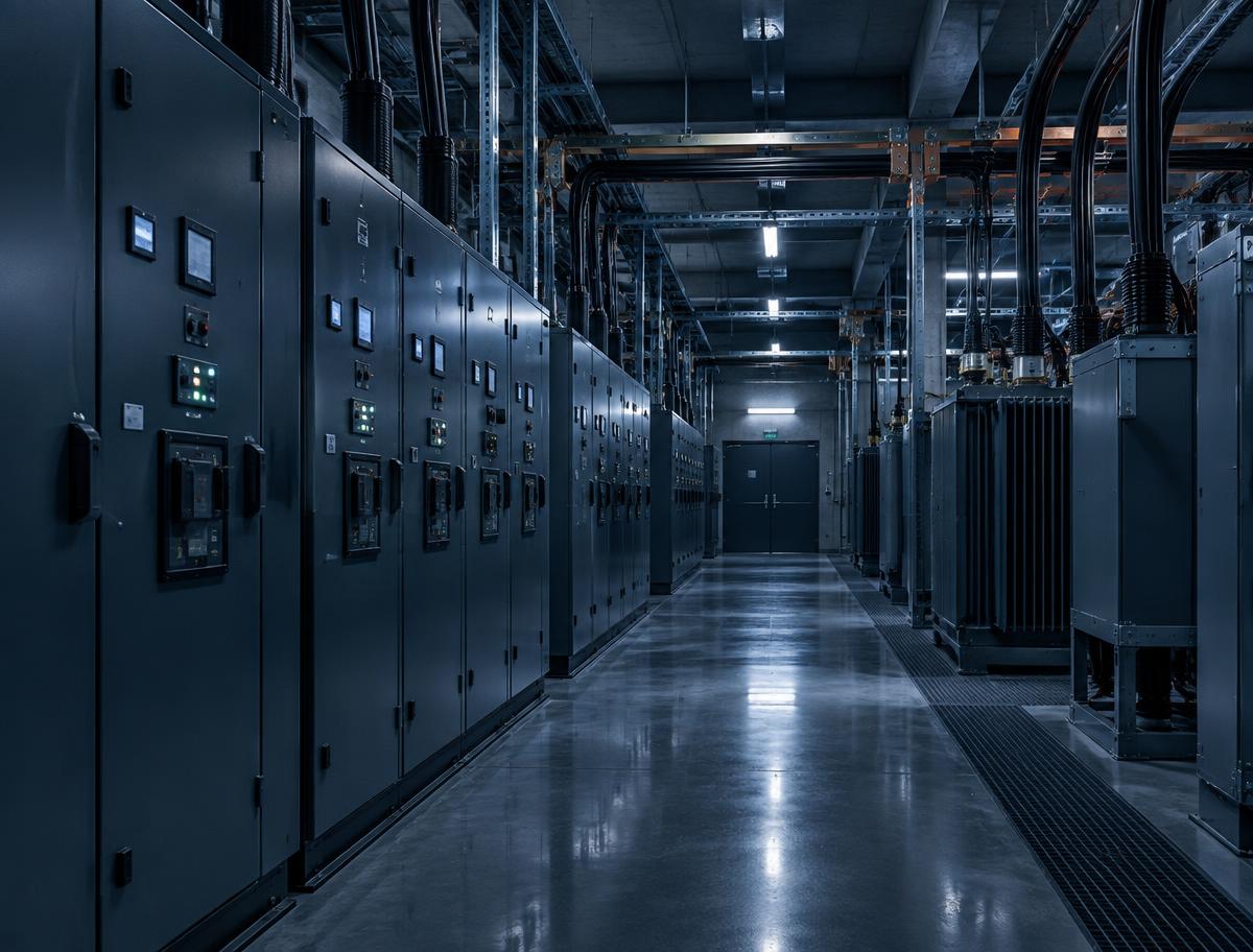 Salle électrique industrielle avec armoires de distribution